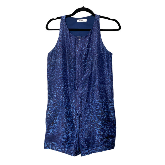 Art Dept. 100% Silk Romper Blue Printed Sleeveless Tie-Waist One-Piece Size XS - Picture 1 of 10